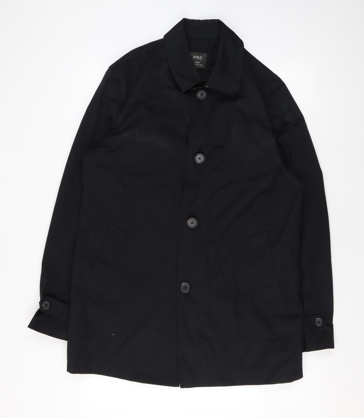 Marks and Spencer Mens Black Rain Coat Coat Size M Button