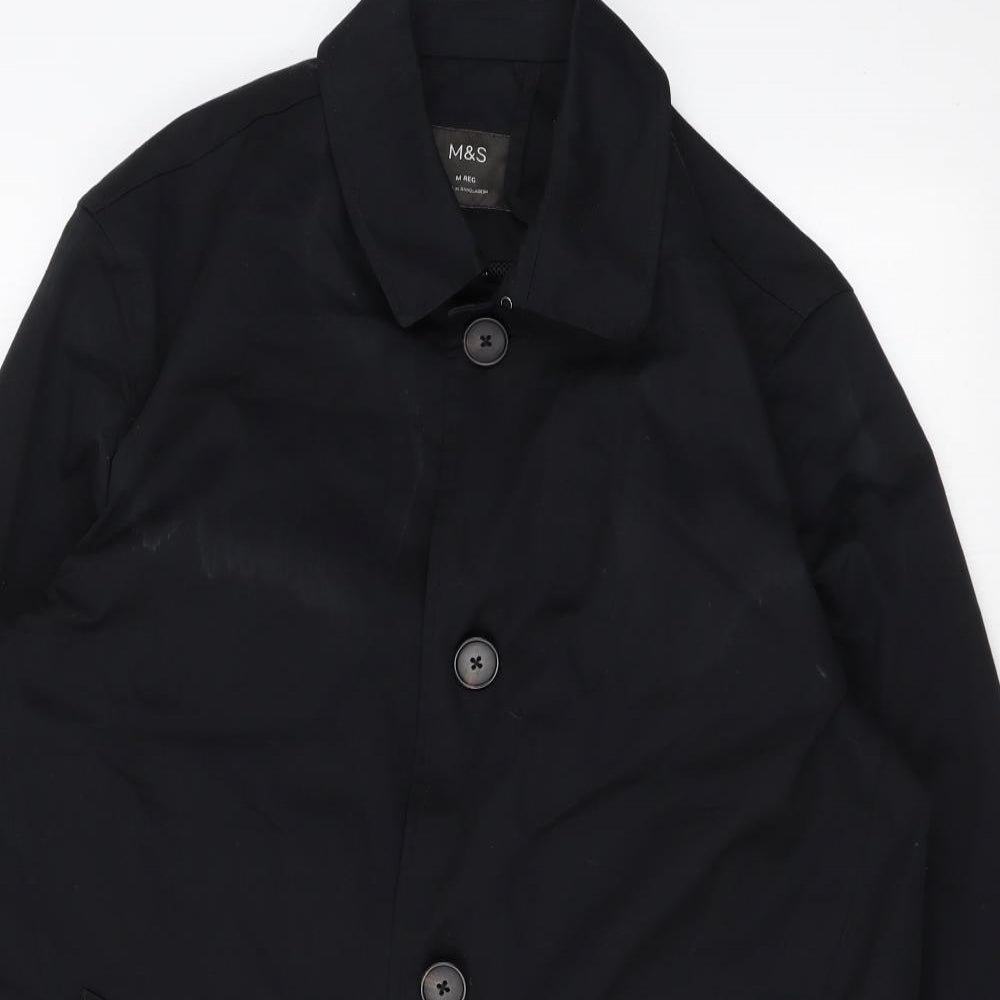 Marks and Spencer Mens Black Rain Coat Coat Size M Button