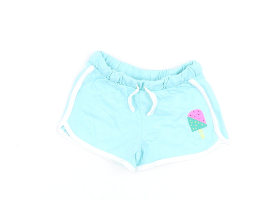 Marks and Spencer Girls Blue Cotton Sweat Shorts Size 3-4 Years Regular Drawstring - Ice Lolly Print