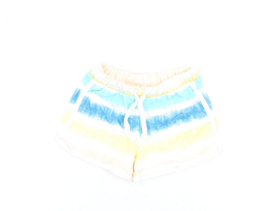 Marks and Spencer Girls Multicoloured Geometric Cotton Sweat Shorts Size 3-4 Years Regular Drawstring - Tie Dye