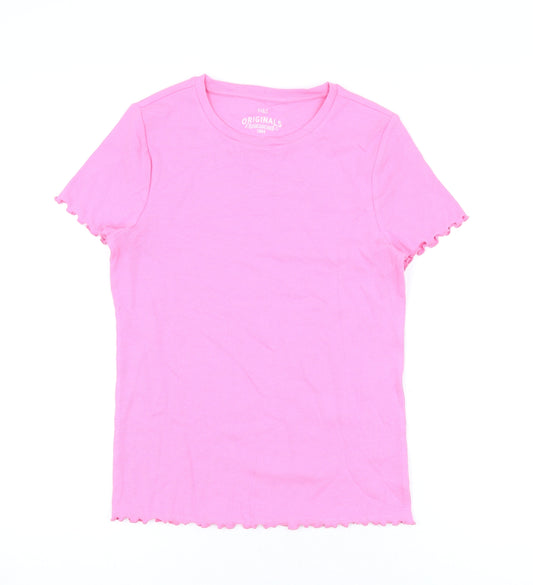 Marks and Spencer Girls Pink Cotton Basic T-Shirt Size 13-14 Years Round Neck Pullover