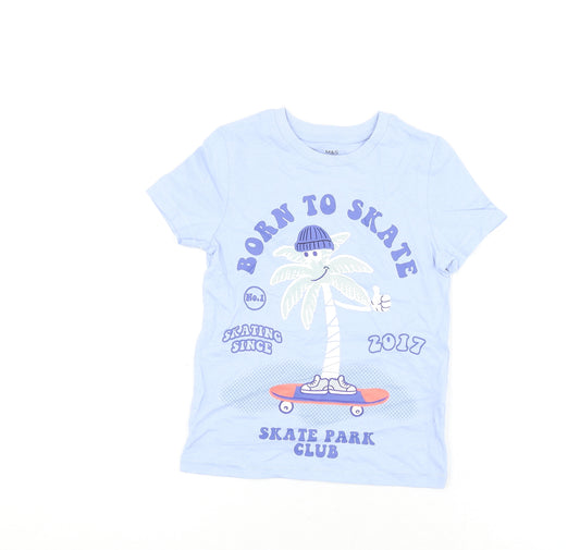 Marks and Spencer Boys Blue Cotton Basic T-Shirt Size 4-5 Years Round Neck Pullover - Born To Skate