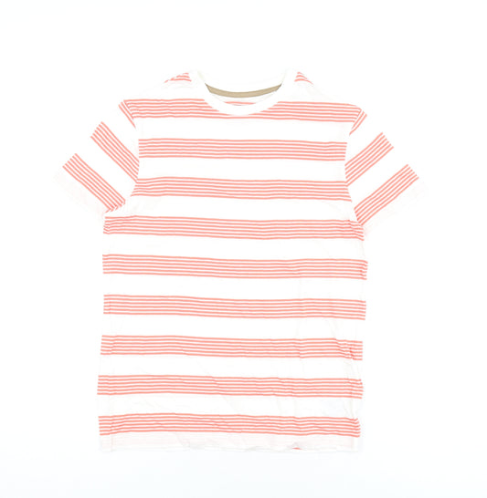 Marks and Spencer Boys White Striped Cotton Basic T-Shirt Size 11-12 Years Round Neck Pullover