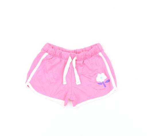 Marks and Spencer Girls Pink Cotton Sweat Shorts Size 3-4 Years Regular Drawstring