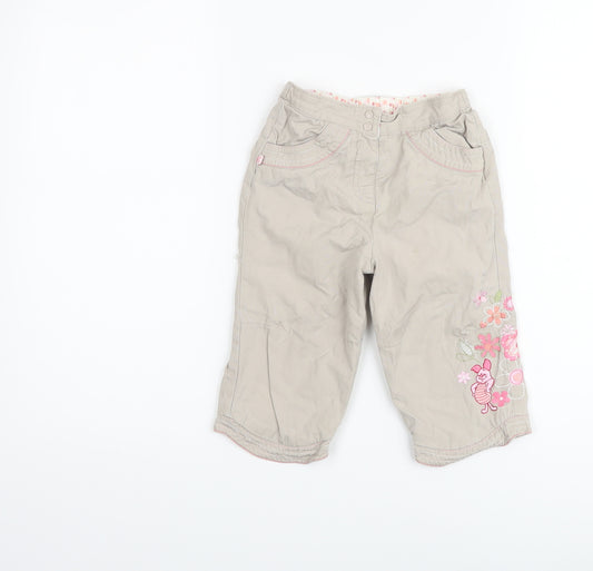 Disney Girls Beige Cotton Cargo Trousers Size 2-3 Years Regular Button