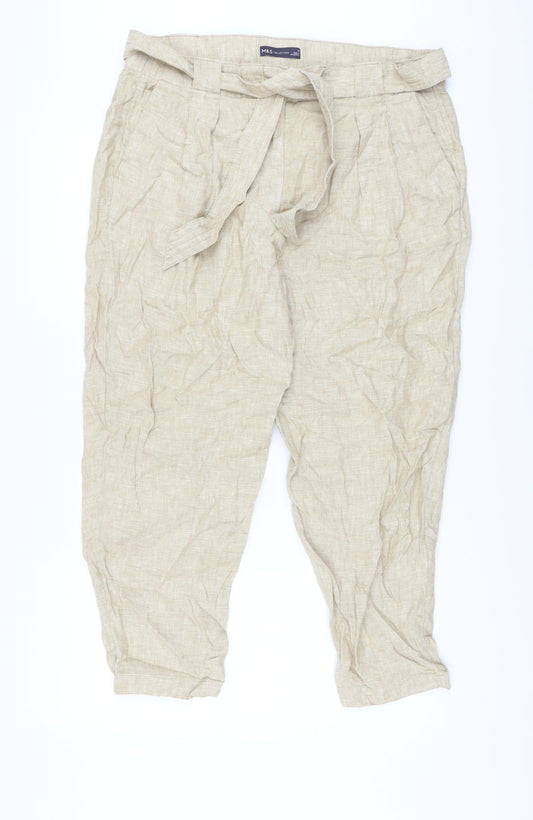 Marks and Spencer Womens Beige Linen Trousers Size 18 L26 in Regular Button