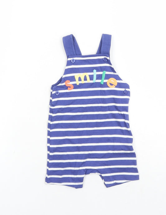 Marks and Spencer Boys Blue Striped 100% Cotton Dungaree One-Piece Size 3-6 Months Button - Smile