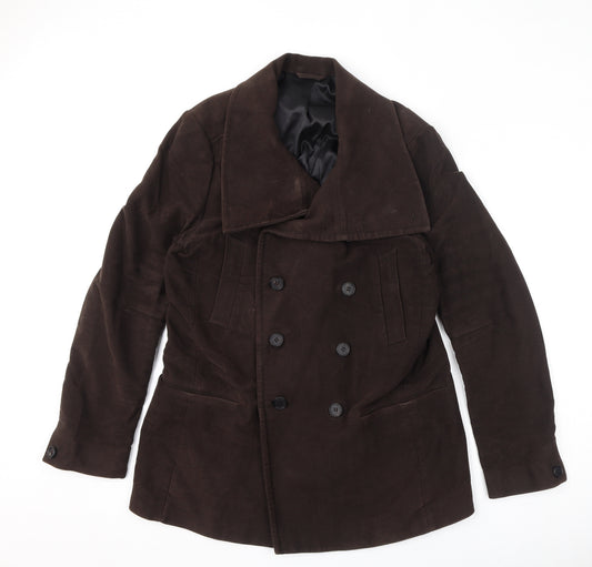 AllSaints Mens Brown Pea Coat Coat Size L Button