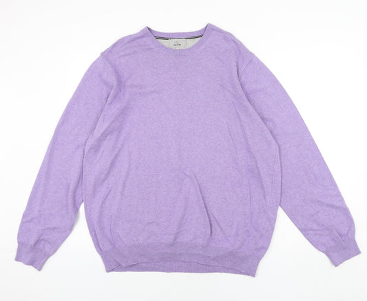 Marks and Mens Purple Round Neck Cotton Pullover Jumper Size XL Long Sleeve