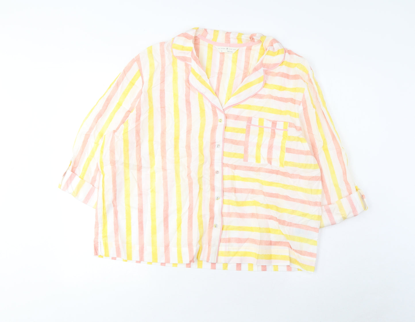 Marks and Spencer Womens Multicoloured Striped Cotton Top Pyjama Top Size 16 Button - Pocket