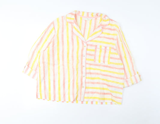 Marks and Spencer Womens Multicoloured Striped Cotton Top Pyjama Top Size 16 Button - Pocket