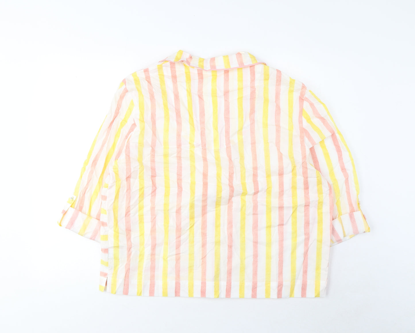 Marks and Spencer Womens Multicoloured Striped Cotton Top Pyjama Top Size 16 Button - Pocket