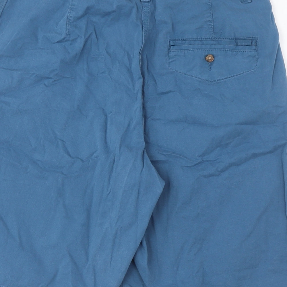 Marks and Spencer Womens Blue Cotton Bermuda Shorts Size 10 L11 in Regular Zip - Pockets