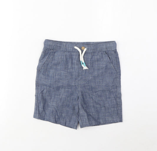 Marks and Spencer Boys Blue Cotton Bermuda Shorts Size 6-7 Years Regular Drawstring - Pockets