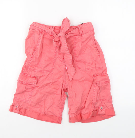 Marks and Spencer Womens Orange Lyocell Cargo Shorts Size 8 L7 in Regular Zip