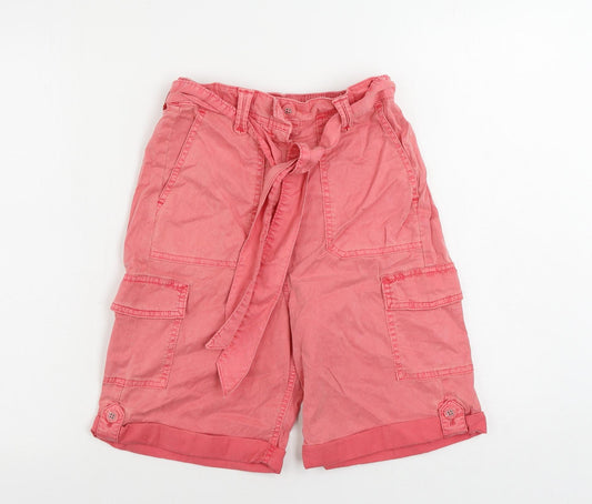 Marks and Spencer Womens Pink Lyocell Cargo Shorts Size 6 L8 in Regular Zip - Belted