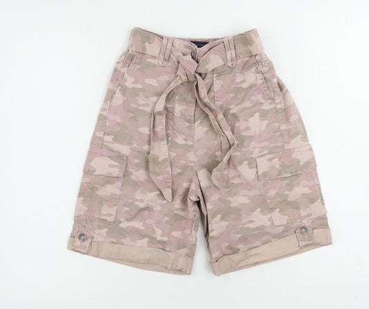 Marks and Spencer Womens Pink Camouflage Lyocell Cargo Shorts Size 6 L8 in Regular Zip - Belted