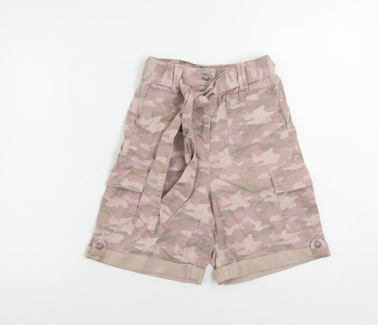 Marks and Spencer Womens Pink Camouflage Lyocell Cargo Shorts Size 6 L8 in Regular Zip - Belted