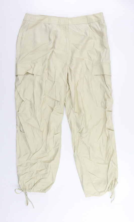 Marks and Spencer Womens Beige Modal Cargo Trousers Size 18 L29 in Regular Zip