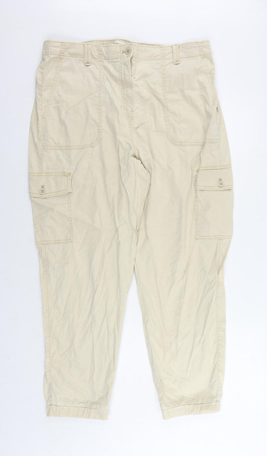 Marks and Spencer Womens Beige Lyocell Cargo Trousers Size 18 L27 in Regular Zip - Elastic Waist