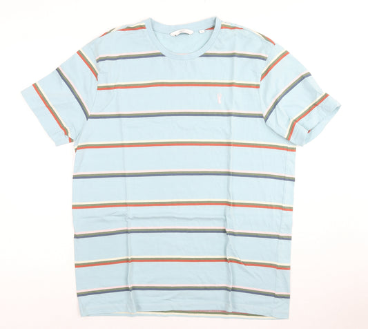 NEXT Mens Blue Striped Cotton T-Shirt Size L Round Neck