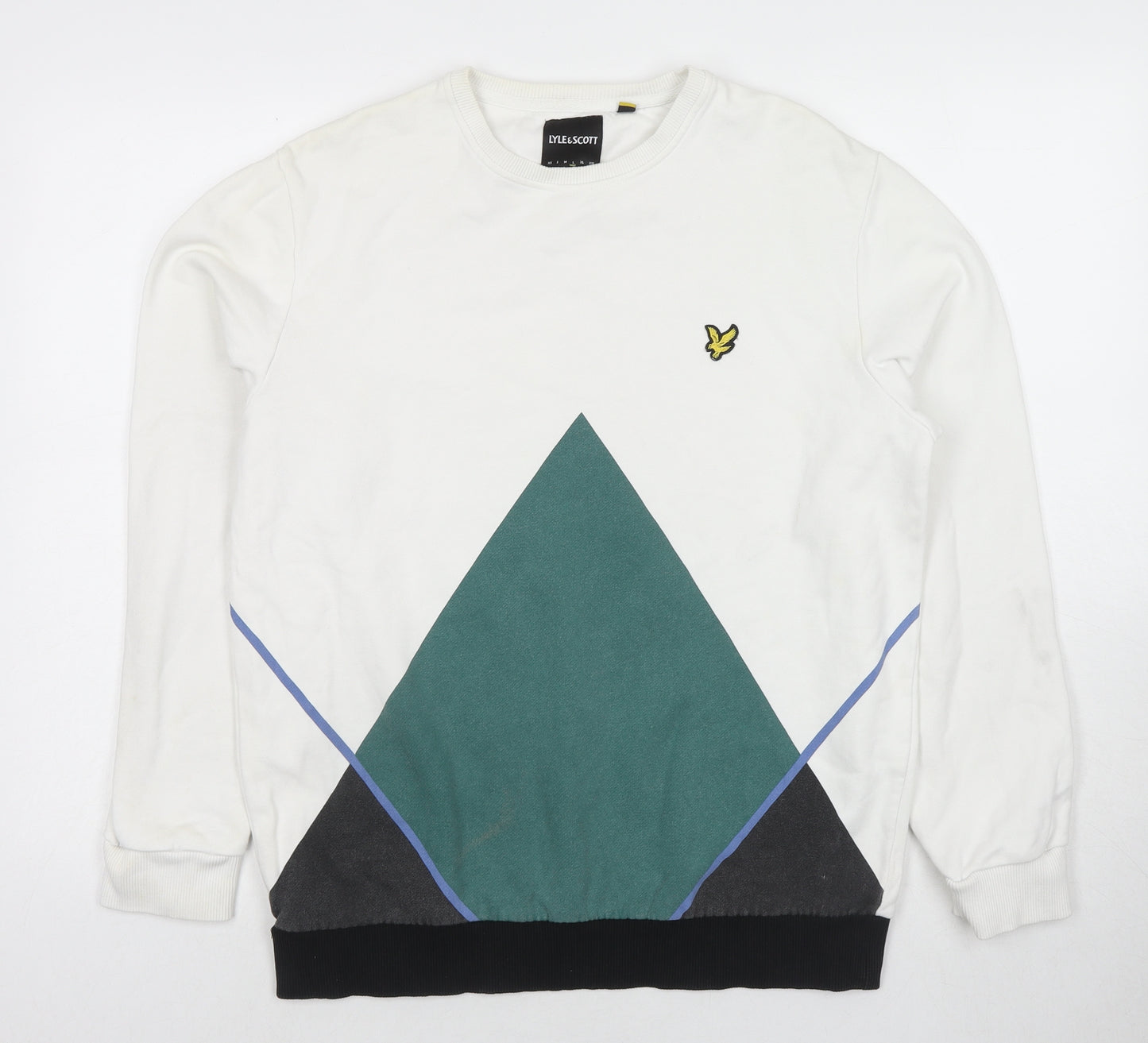 Lyle & Scott Mens White Cotton Pullover Sweatshirt Size L - Colourblock Pattern