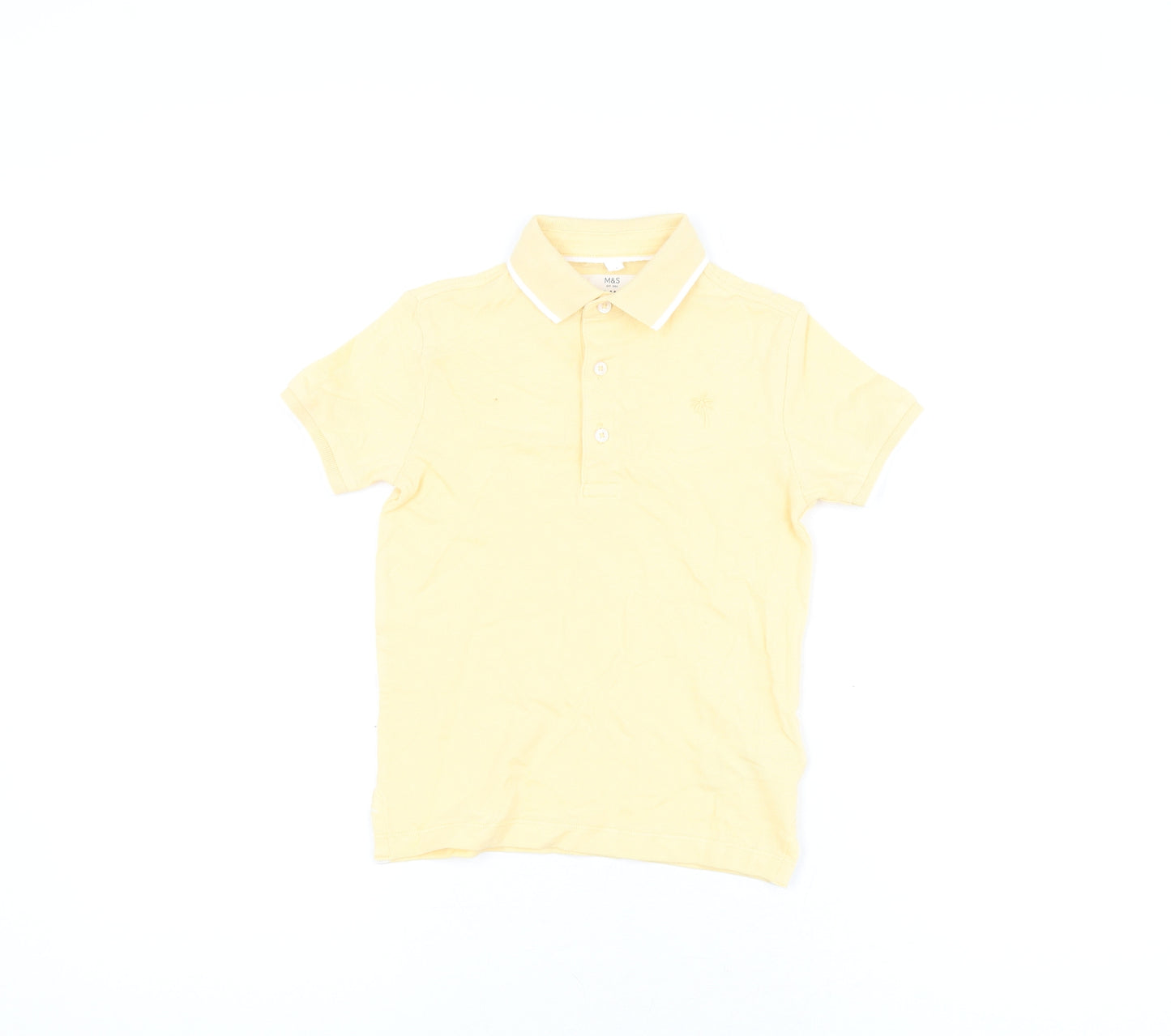 Marks and Spencer Boys Yellow Cotton Basic T-Shirt Size 4-5 Years Collared Button