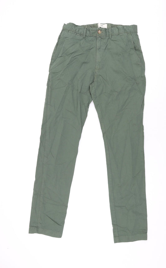 Marks and Spencer Mens Green Cotton Trousers Size 30 in L33 in Regular Zip