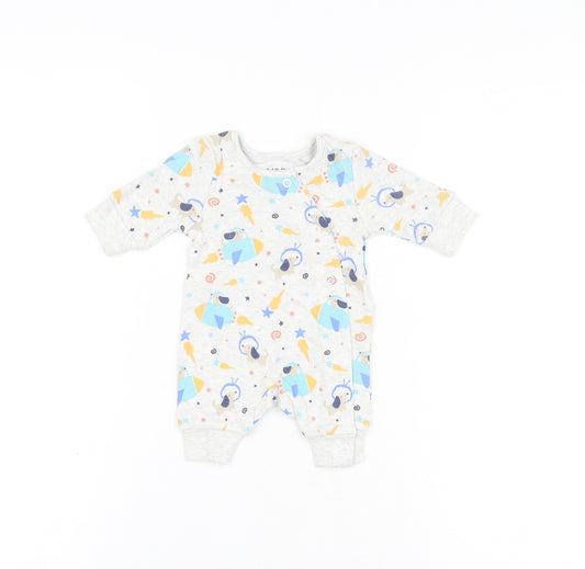 Marks and Spencer Baby Grey Geometric Cotton Babygrow One-Piece Size Newborn Snap