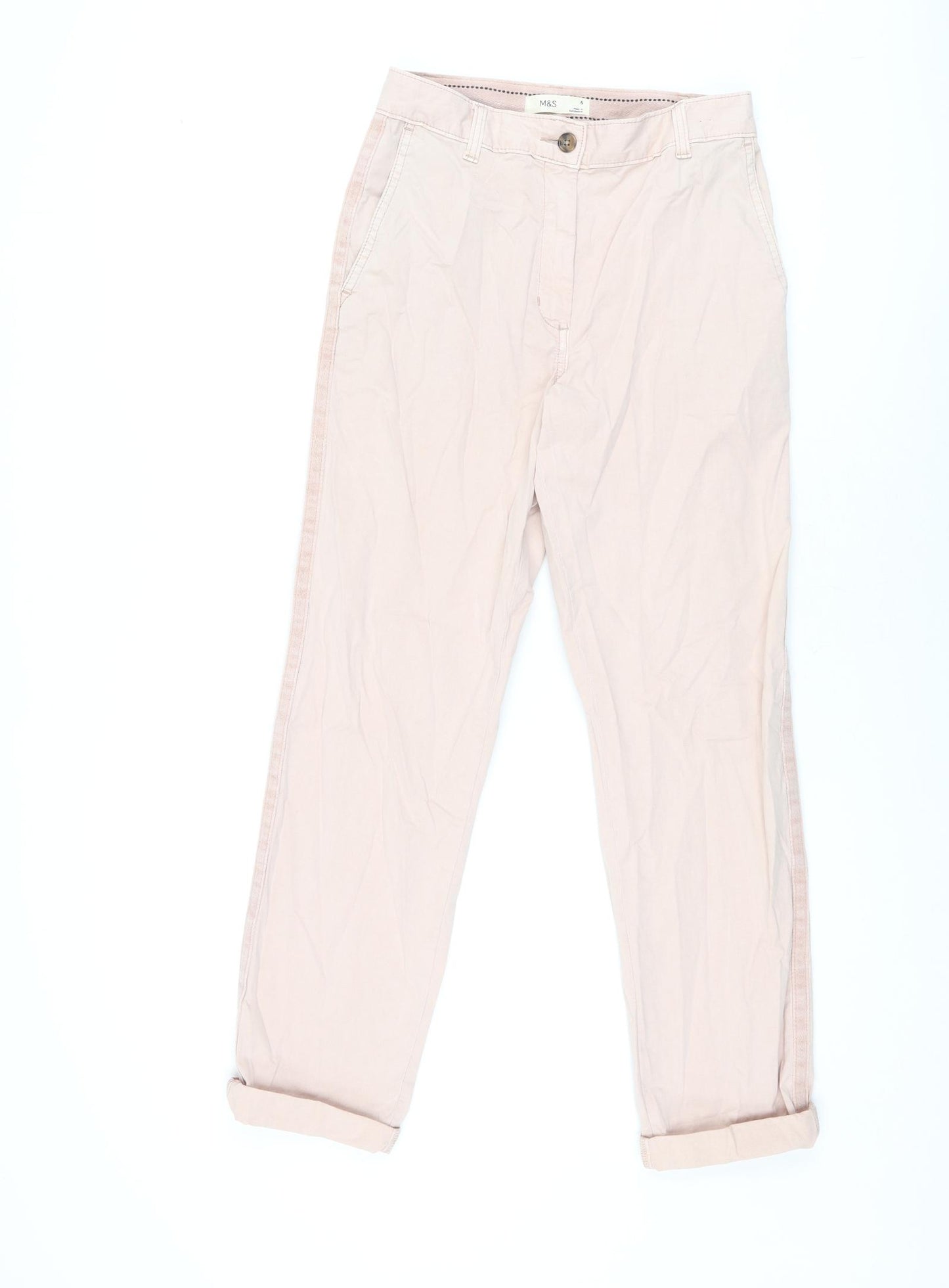 Marks and Spencer Womens Pink Cotton Chino Trousers Size 6 L27.5 in Regular Zip