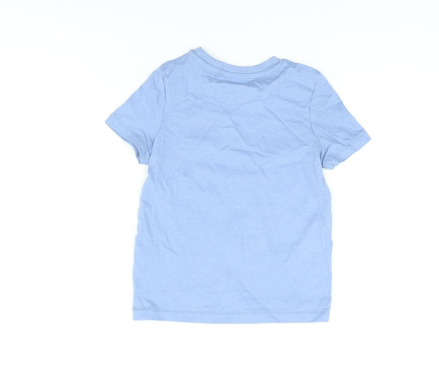 Marks and Spencer Boys Blue Cotton Basic T-Shirt Size 2-3 Years Round Neck Pullover - T-Rex