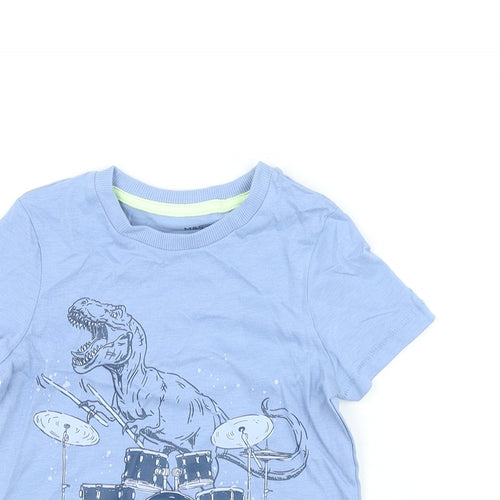 Marks and Spencer Boys Blue Cotton Basic T-Shirt Size 2-3 Years Round Neck Pullover - T-Rex