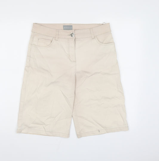 Per Una Womens Beige Cotton Skimmer Shorts Size 12 L11 in Regular Zip - Pockets