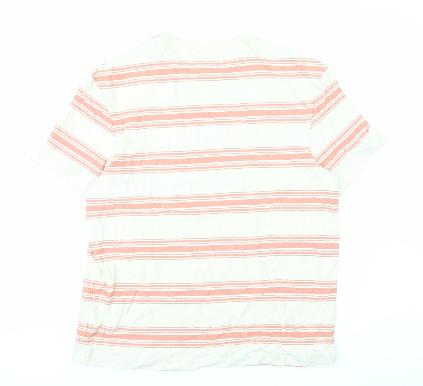 Marks and Spencer Mens Beige Striped Cotton T-Shirt Size L Crew Neck