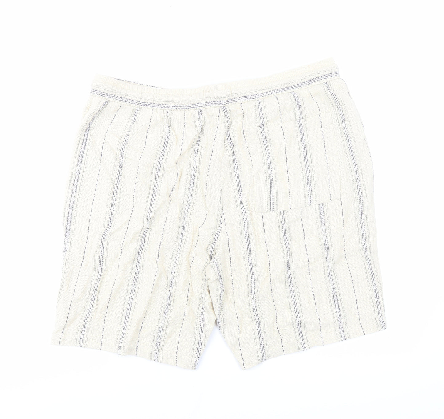 Marks and Spencer Mens Beige Striped Cotton Bermuda Shorts Size L L9 in Regular Drawstring - Elasticated Waist Pockets