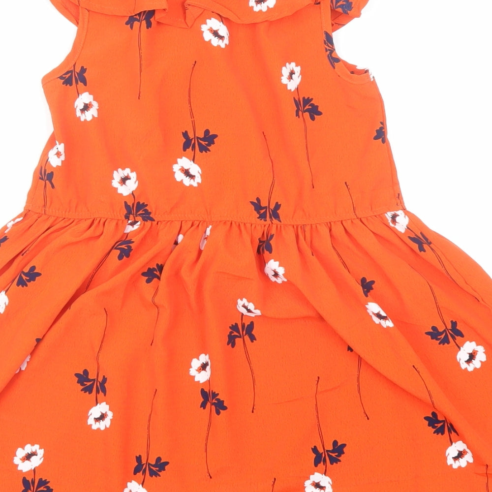 NEXT Girls Orange Floral Polyester Fit & Flare Size 8 Years Round Neck Pullover