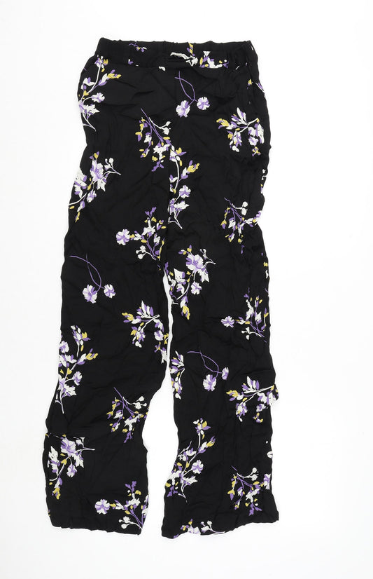 Autograph Womens Black Floral Viscose Trousers Size 8 L27 in Regular