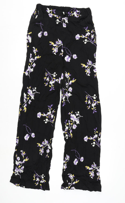 Autograph Womens Black Floral Viscose Trousers Size 8 L30 in Regular