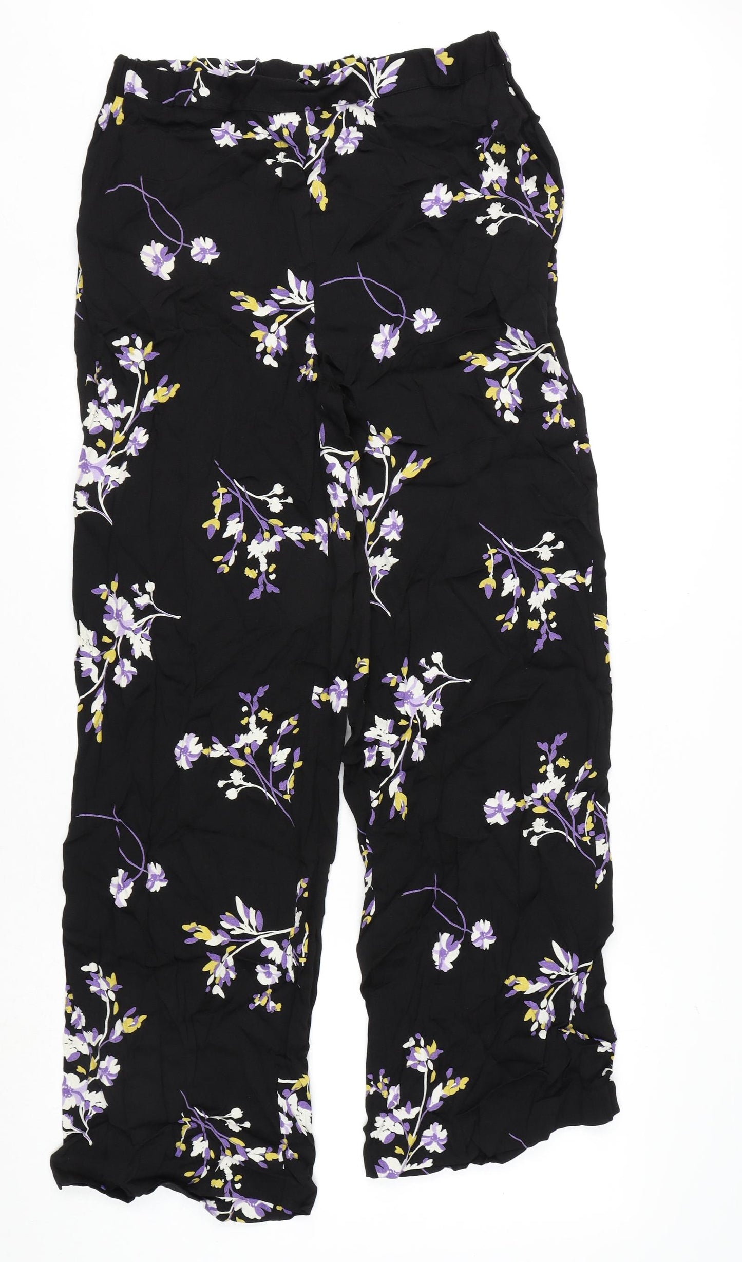 Autograph Womens Black Floral Viscose Trousers Size 12 L30 in Regular