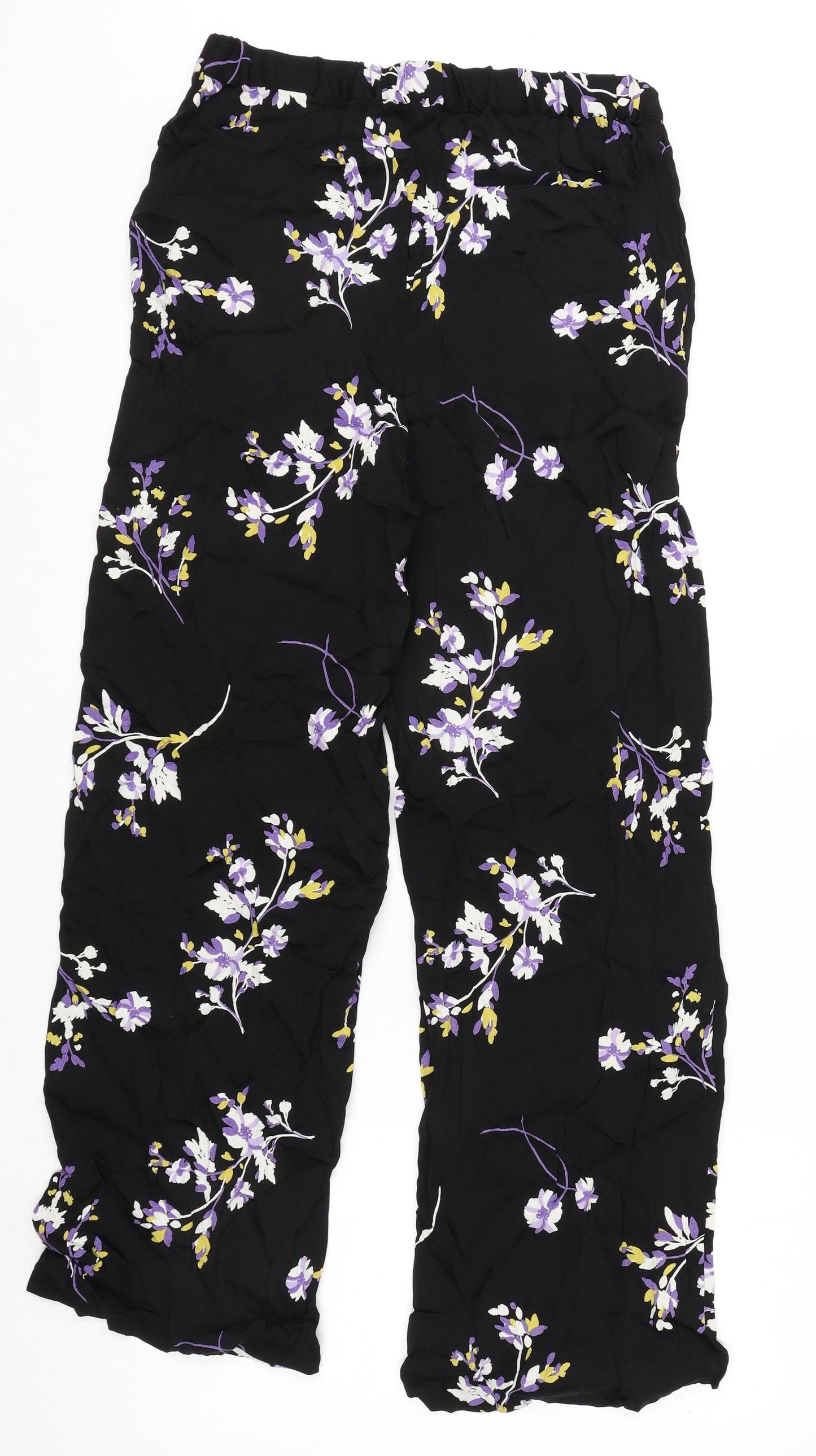 Autograph Womens Black Floral Viscose Trousers Size 12 L30 in Regular