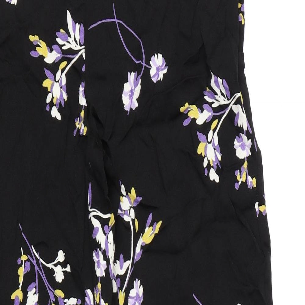 Autograph Womens Black Floral Viscose Trousers Size 12 L30 in Regular