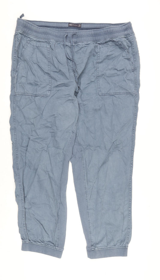 Marks and Spencer Womens Blue Lyocell Trousers Size 22 L27 in Regular Drawstring