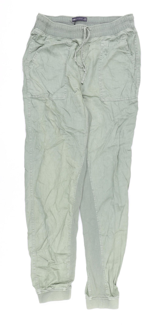 Marks and Spencer Womens Green Lyocell Trousers Size 12 L29 in Regular Drawstring