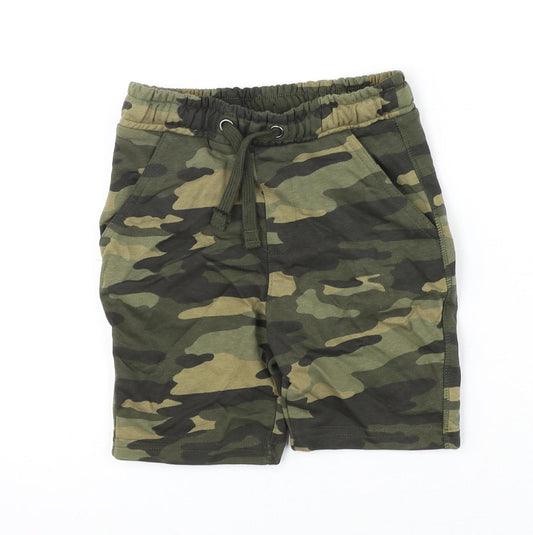 Marks and Spencer Boys Green Camouflage Cotton Bermuda Shorts Size 6-7 Years Regular Drawstring