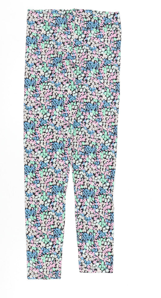 Marks and Spencer Girls Multicoloured Floral Cotton Capri Trousers Size 11-12 Years L25 in Regular Pullover - Leggings