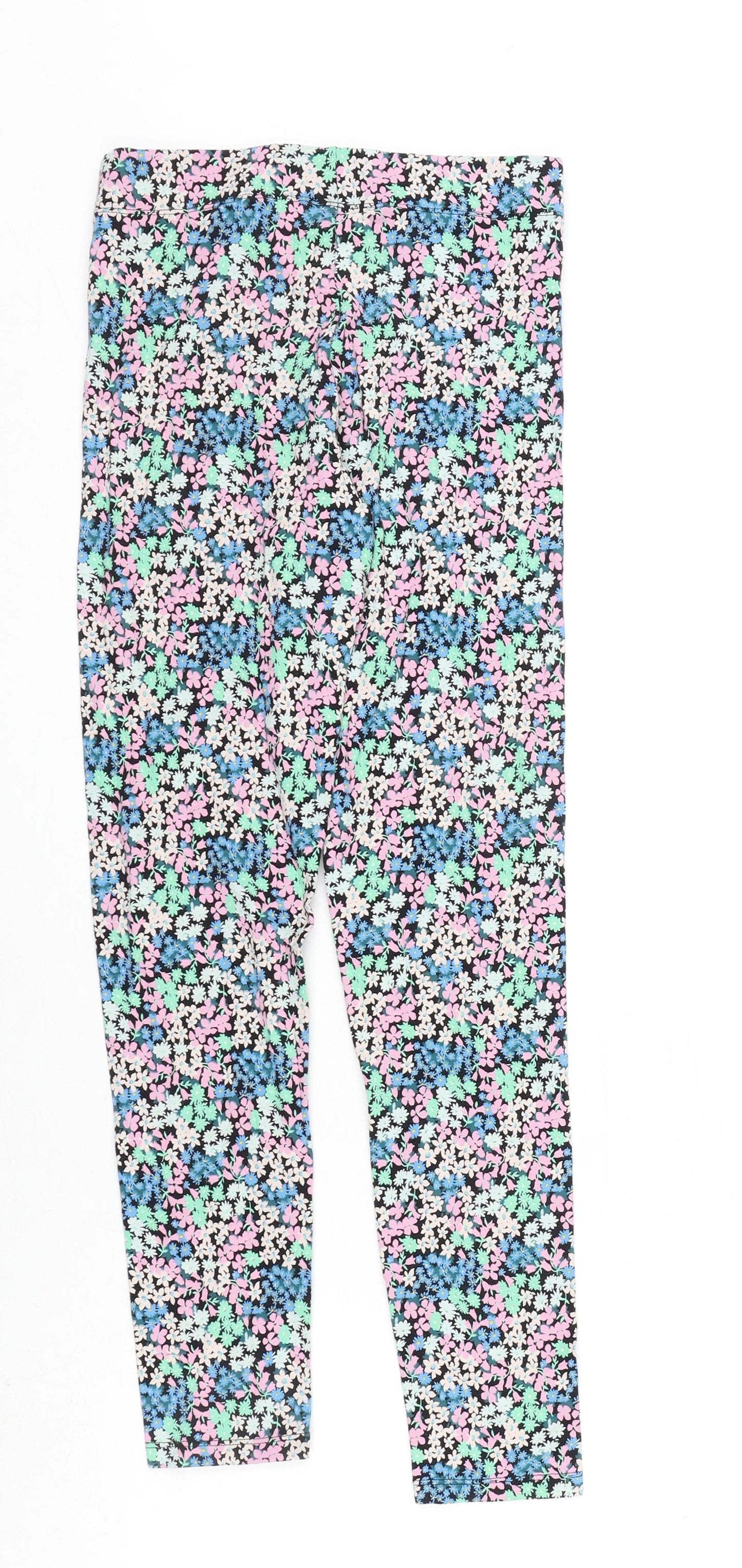 Marks and Spencer Girls Multicoloured Floral Cotton Capri Trousers Size 11-12 Years L25 in Regular Pullover - Leggings