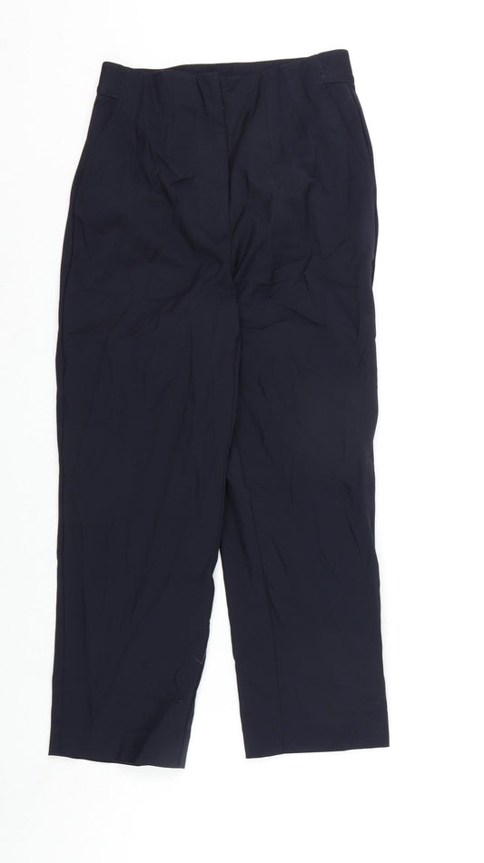 Marks and Spencer Womens Blue Cotton Cropped Trousers Size 6 L21 in Regular Zip