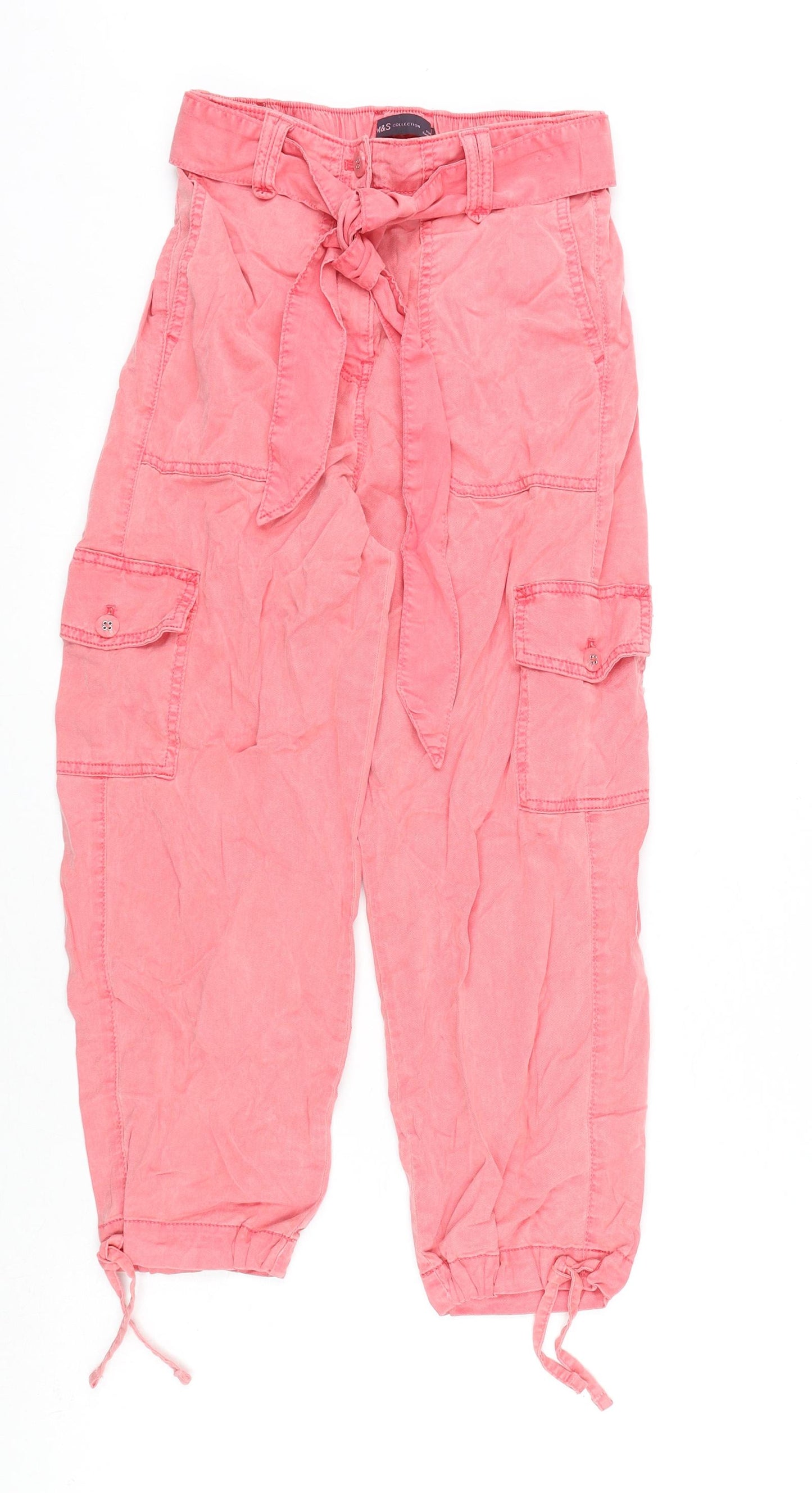 Marks and Spencer Womens Pink Lyocell Cargo Trousers Size 6 L21 in Regular Zip