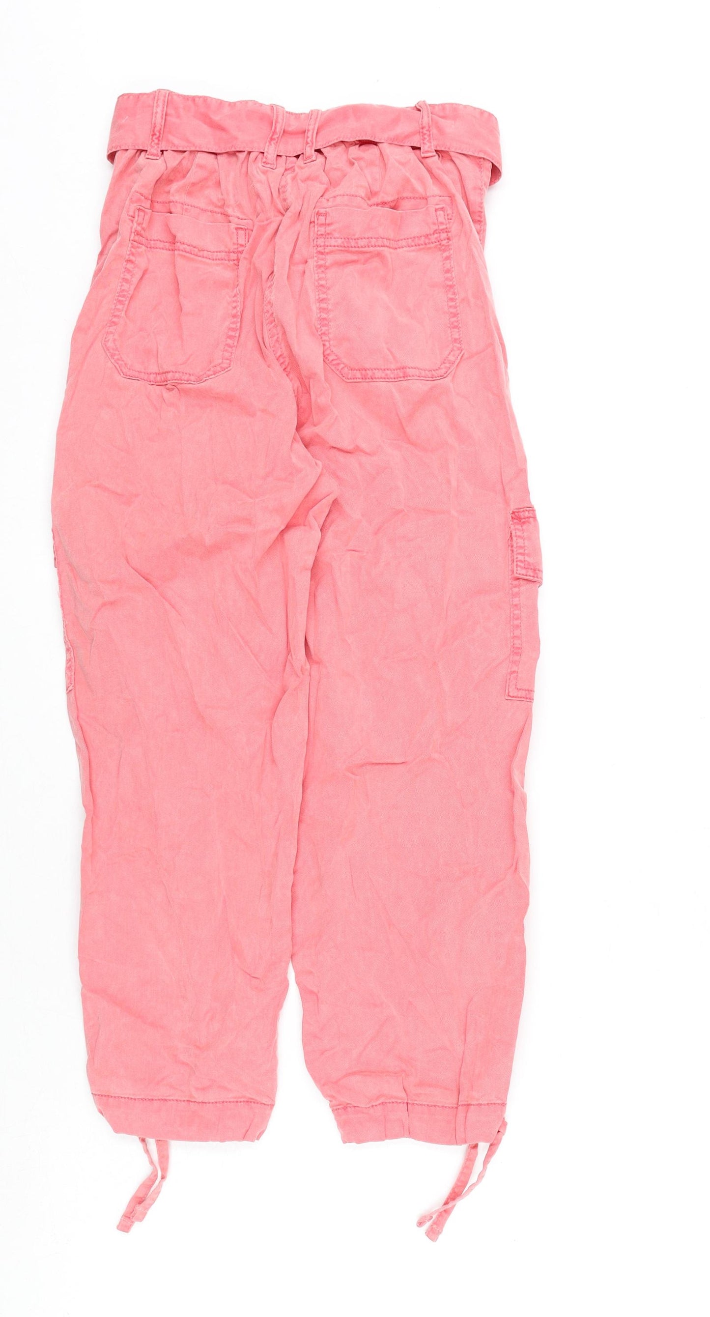 Marks and Spencer Womens Pink Lyocell Cargo Trousers Size 6 L21 in Regular Zip