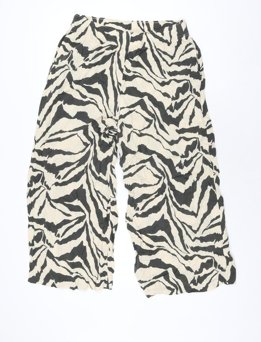 H&M Womens Ivory Animal Print Viscose Cropped Trousers Size M L23 in Regular - Zebra Print